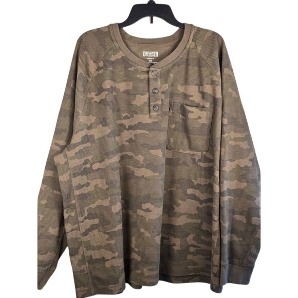 Duluth Trading Co Mens 3XL Camouflage Waffle Knit Henley Cabincore